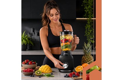 Üveg turmixgép 1200 W jégzúzással, üveg edénnyel és 2 hordozható palackkal