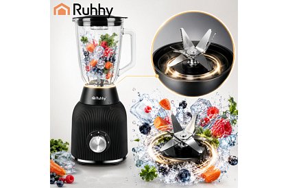 Üveg turmixgép 1200 W jégzúzással, üveg edénnyel és 2 hordozható palackkal