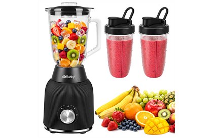 Üveg turmixgép 1200 W jégzúzással, üveg edénnyel és 2 hordozható palackkal