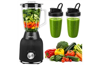 Üveg turmixgép 1200 W jégzúzással, üveg edénnyel és 2 hordozható palackkal