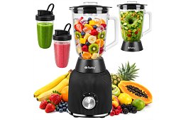Üveg turmixgép 1200 W jégzúzással, üveg edénnyel és 2 hordozható palackkal