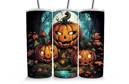 Utazási termoszivár 590 ml – Halloween tökök az erdőben 03