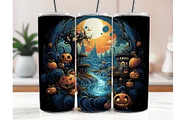 Utazási termoszivár 590 ml – Halloween táj tökök és folyó 05