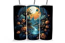 Utazási termoszivár 590 ml – Halloween táj tökök és folyó 05
