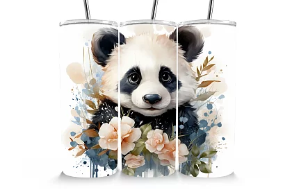 Utazási termoszivár 590 ml – Aranyos panda és virágok 09