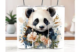 Utazási termoszivár 590 ml – Aranyos panda és virágok 09