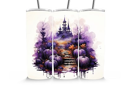 Utazási termoszívó 590 ml – Halloween-i lila vár tökök 17