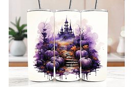 Utazási termoszívó 590 ml – Halloween-i lila vár tökök 17