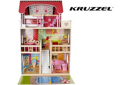 Fából házikó baba számára 90 cm medencével és LED világítással