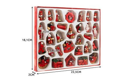 Fából készült karácsonyi díszek – 30 db-os készlet