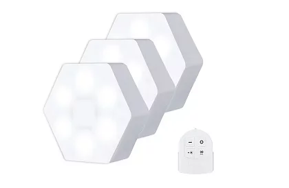 3x vezeték nélküli HEXAGON LED lámpa távirányítóval