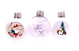 Karácsonyi lombikok LED világítással, belül figurákkal - 3 darab