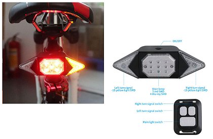 Kerékpár hátsó lámpa irányjelző fénnyel