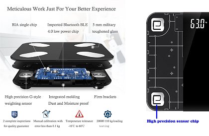 Bluetooth személyi mérleg hőmérővel és LED kijelzővel