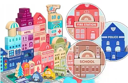 Fa építőkockák – Város 115 db alátéttel