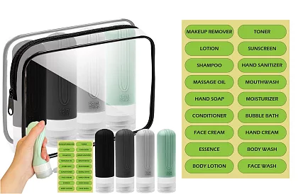 Utazási kozmetikai flakonok repülőre – tasakos szett