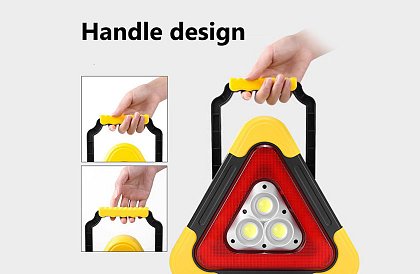 LED vészjelző háromszög lámpával, powerbankkal és napelemes töltéssel