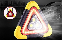 LED vészjelző háromszög lámpával, powerbankkal és napelemes töltéssel