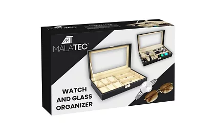 Óra- és szemüvegorganizátor – elegáns tárolódoboz - Fekete