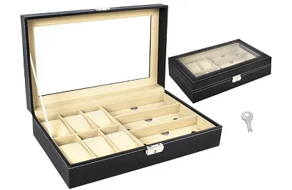 Óra- és szemüvegorganizátor – elegáns tárolódoboz - Fekete