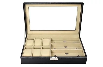 Óra- és szemüvegorganizátor – elegáns tárolódoboz - Fekete