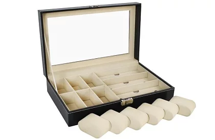 Óra- és szemüvegorganizátor – elegáns tárolódoboz - Fekete