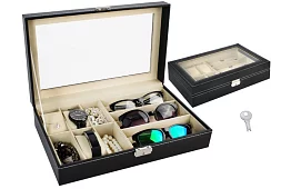 Óra- és szemüvegorganizátor – elegáns tárolódoboz - Fekete