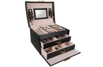 Elegáns ékszerdoboz – fekete zárakkal és szatén felülettel