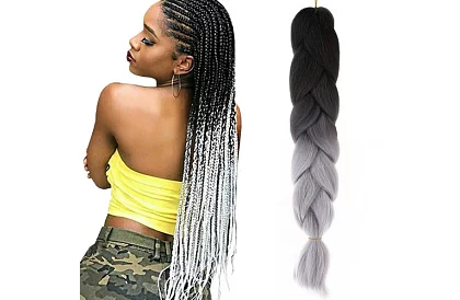 Szintetikus ombre fonatok fekete-szürke hajra