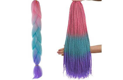 Szinétikus ombré fonatok rózsaszín-kék-lila