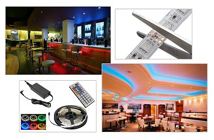 Hivatásos RGB LED szalag 5050 SMD, 5 méter hosszú, beleértve a távvezérlőt, és az erőforrást - megtakarító, díszítő, divatos világítás bármilyen környezetbe.