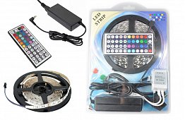 Hivatásos RGB LED szalag 5050 SMD, 5 méter hosszú, beleértve a távvezérlőt, és az erőforrást - megtakarító, díszítő, divatos világítás bármilyen környezetbe.