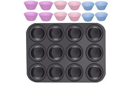Teflon sütőforma muffinhoz + 12 szilikon kapszula