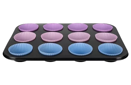 Teflon sütőforma muffinhoz + 12 szilikon kapszula