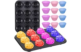 Teflon sütőforma muffinhoz + 12 szilikon kapszula