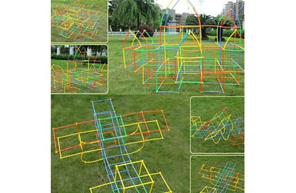 Színes 3D építőjáték szívószálakból 408 db – kreatív játék gyerekeknek