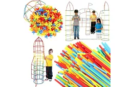 Színes 3D építőjáték szívószálakból 408 db – kreatív játék gyerekeknek