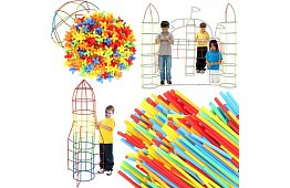 Színes 3D építőjáték szívószálakból 408 db – kreatív játék gyerekeknek