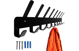 Fali függesztett kabátok és dzsekik számára – fekete, 17 horog