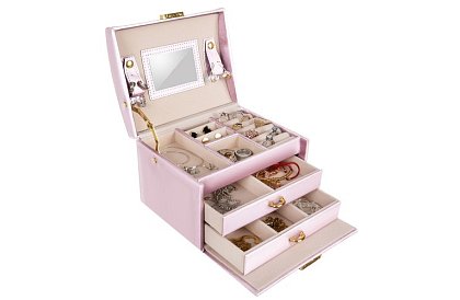 Elegáns ékszerdoboz – rózsaszín záras és szatén felülettel