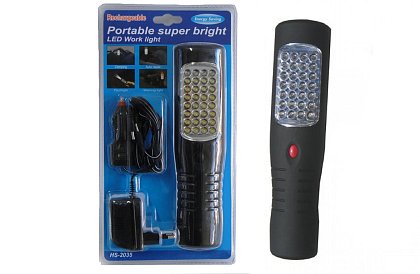 Újratölthető akkumulátor LED szerelőlámpa akasztóval és mágnessel – hasznos az utazás idelyén, az autóban, valamint a garázsban.