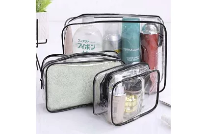 Átlátszó kozmetikai táskákkal – 3 darabos készlet