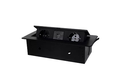 Beépített kihúzható aljzat 2x 220V + 2x USB – fekete