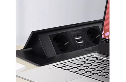 Beépített kihúzható aljzat 2x 220V + 2x USB – fekete