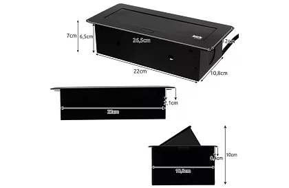 Beépített kihúzható aljzat 3× 220 V – fekete