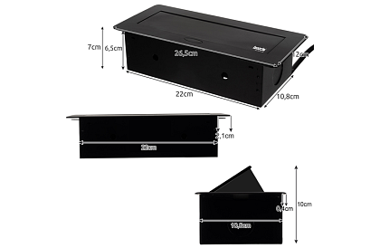 Beépített kihúzható aljzat 3× 220 V – fekete