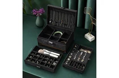 Elegáns velúr ékszertartó - fekete