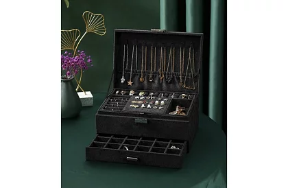 Elegáns velúr ékszertartó - fekete