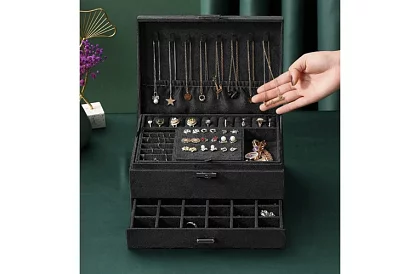 Elegáns velúr ékszertartó - fekete