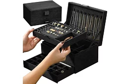 Elegáns velúr ékszertartó - fekete